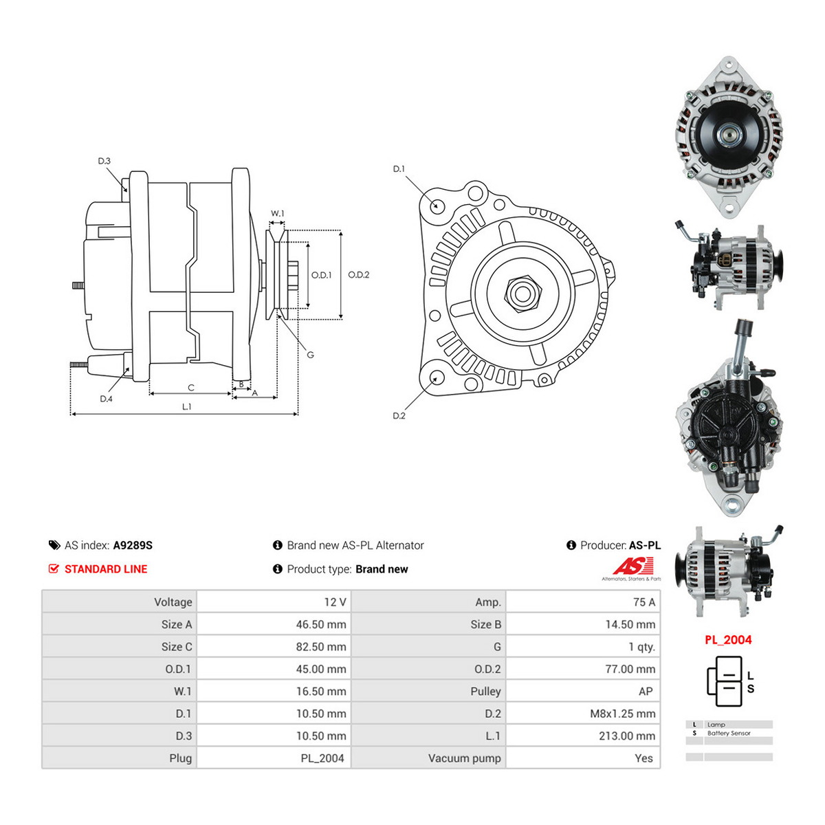 Генератор A9289S PL AS AS фото 3