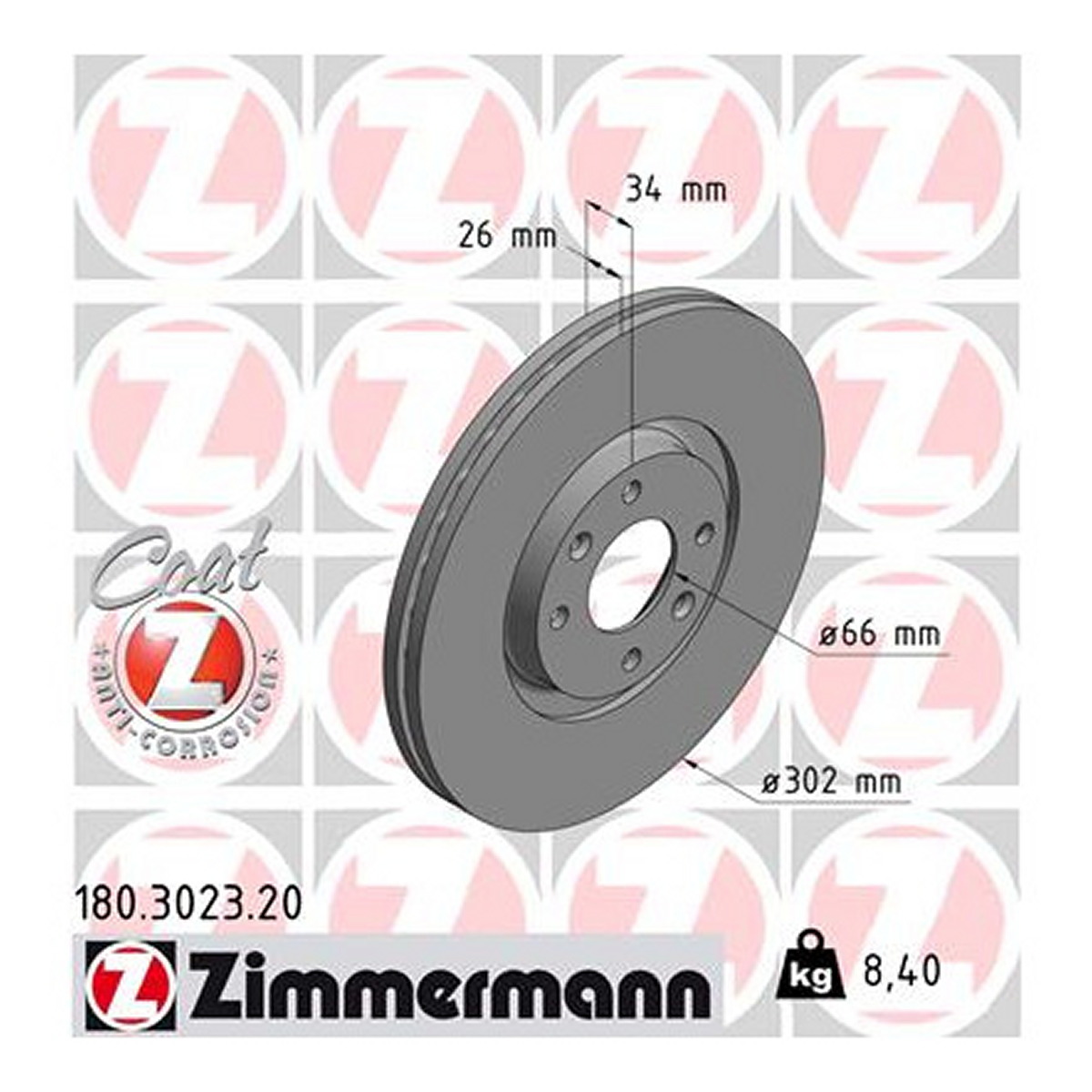Диск гальмівний CITROEN C4 GRAND PICASSO I (RU_) 2.0 2006.10-2013.12 ZIMMERMANN (180.3023.20) Zimmermann фото 3