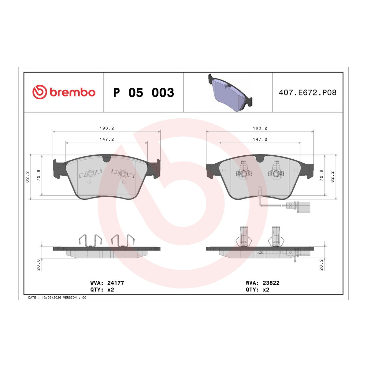 Колодки гальмівні дискові BENTLEY CONTINENTAL КУПЕ (3W_, 393) 6.0 GT 2003.06-2011.12 BREMBO (P05003) BREMBO фото 6