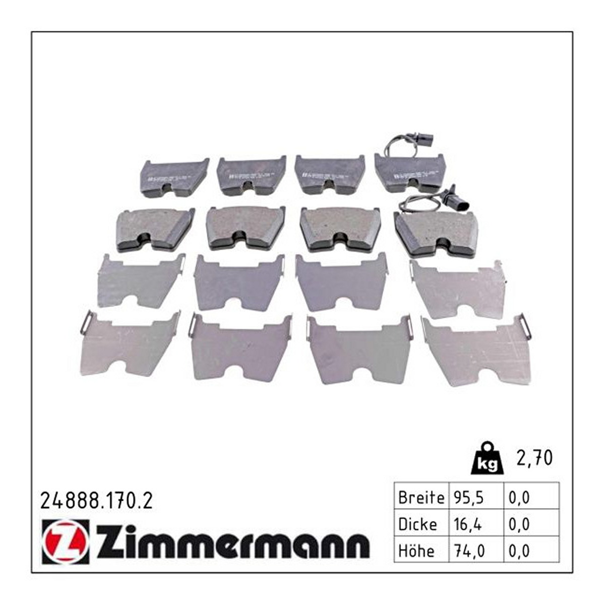Колодки гальмівні дискові VW PHAETON (3D1, 3D2, 3D3, 3D4, 3D6, 3D7, 3D8, 3D9) 3.0 2002.04-2 ZIMMERMANN (24888.170.2) Zimmermann фото 3