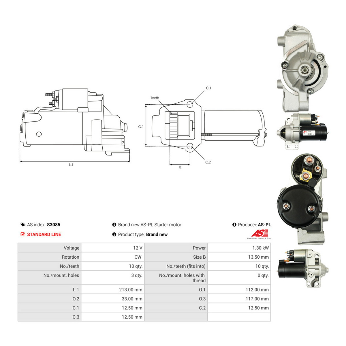 Стартер CS1290 PL AS (S3085) AS фото 3