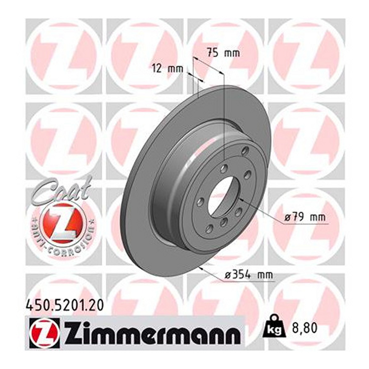 Диск тормозной LAND ROVER RANGE ROVER III (L322) 4.2 2002.03-2012.12 ZIMMERMANN (450.5201.20) Zimmermann фото 3