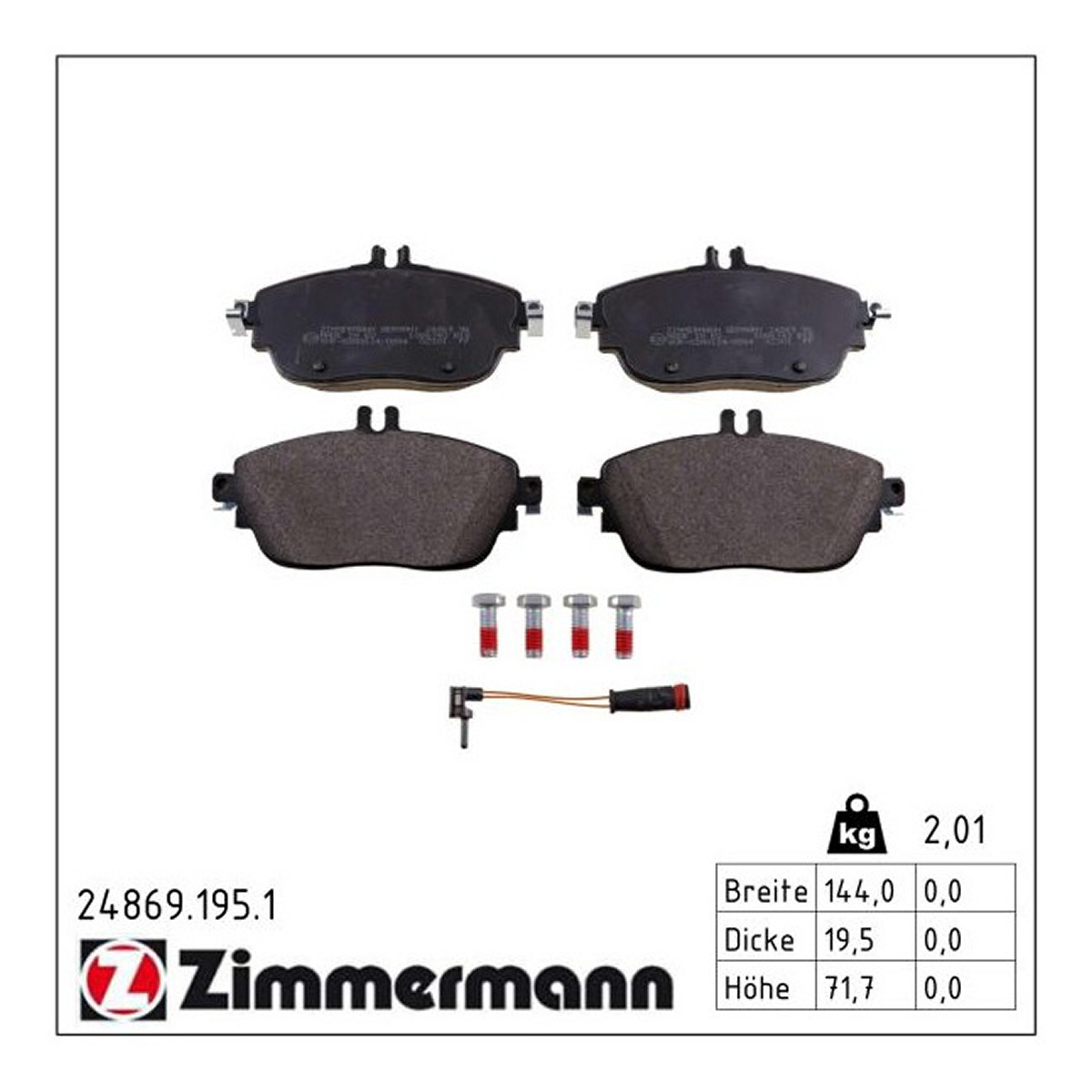 Колодки гальмівні дискові MB B-CLASS SPORTS TOURER (W246, W242) 1.8 2011.10-2018.12 ZIMMERMANN (24869.195.1) Zimmermann фото 3
