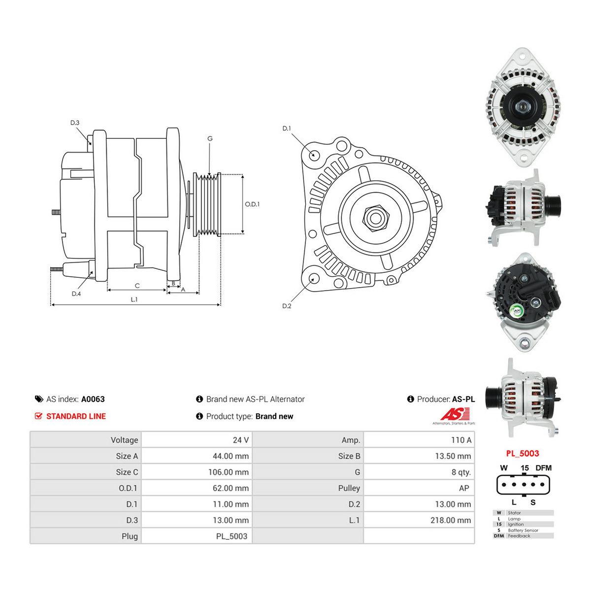 Генератор CA1883IR PL AS (A0063) AS фото 3