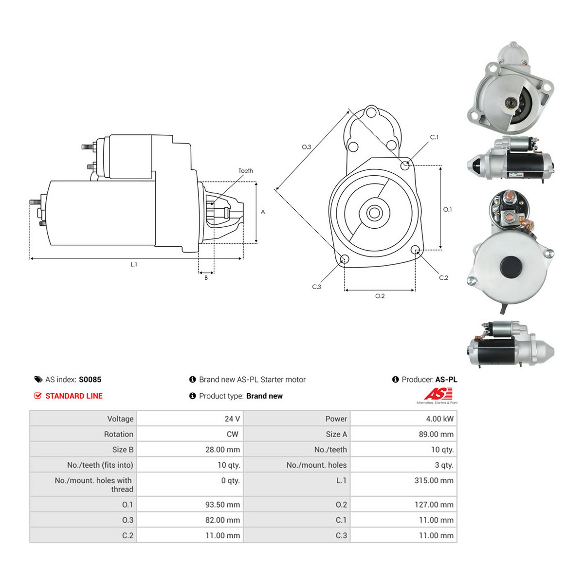Стартер CS1267 PL AS (S0085) AS фото 3