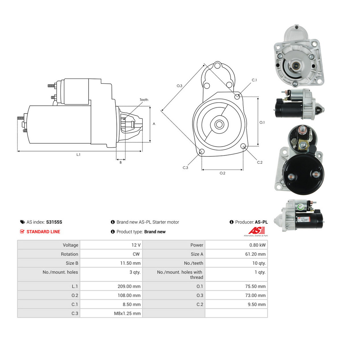 Стартер CS796 PL AS (S3155S) AS фото 3