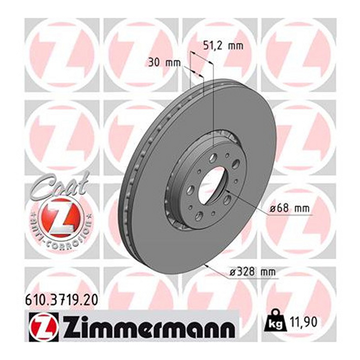 Диск гальмівний VOLVO XC90 I (275) 2.4 2002.06-2015.01 ZIMMERMANN (610.3719.20) Zimmermann фото 3