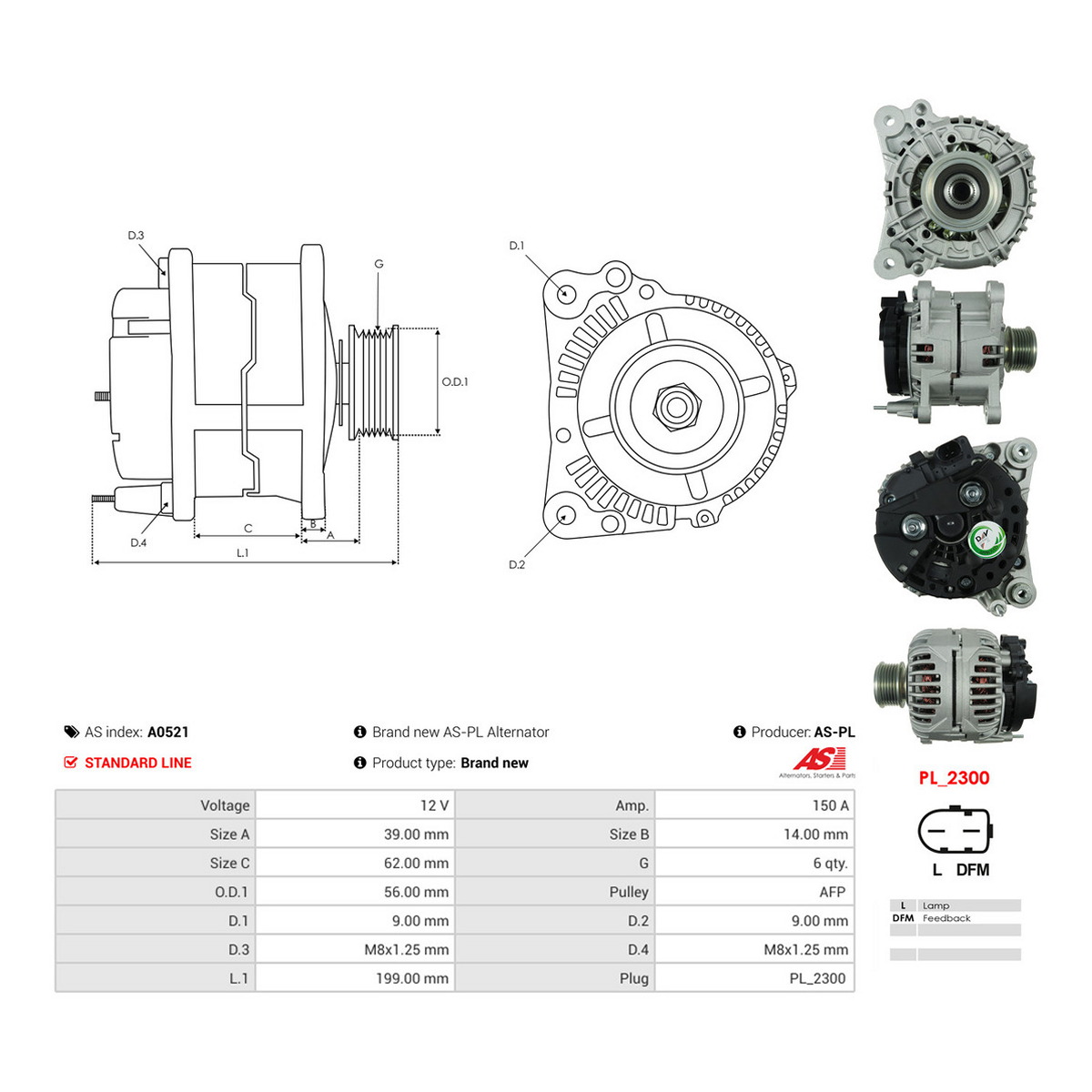 Генератор CA1763IR PL AS (A0521) AS фото 3