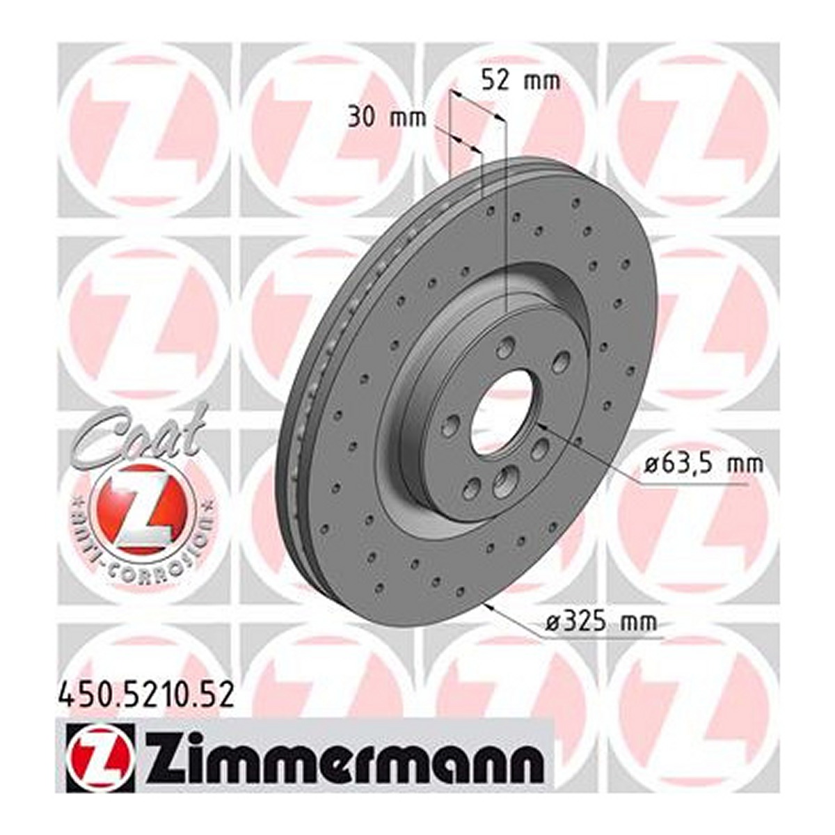 Диск тормозной SPORT Z LAND ROVER RANGE ROVER EVOQUE (L538) 2.0 2011.06-2019.12 ZIMMERMANN (450.5210.52) Zimmermann фото 3
