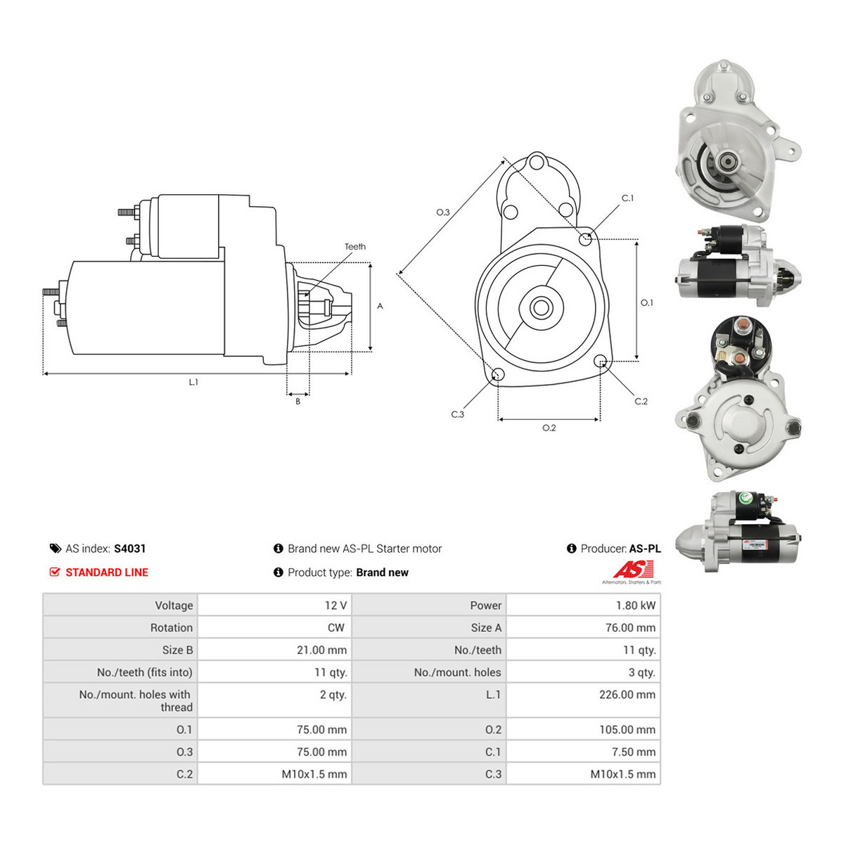 Стартер CS1265 PL AS (S4031) AS фото 3