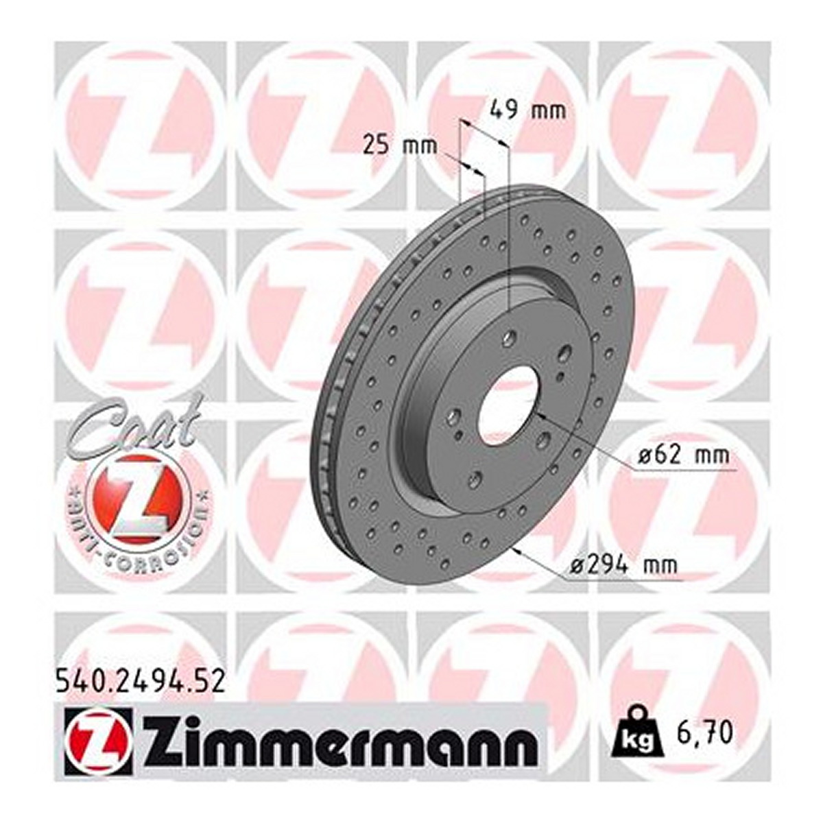 Диск гальмівний SPORT Z SUZUKI GRANDE VITARA II (JT, TE, TD) 2.0 2005.04- ZIMMERMANN (540.2494.52) Zimmermann фото 3
