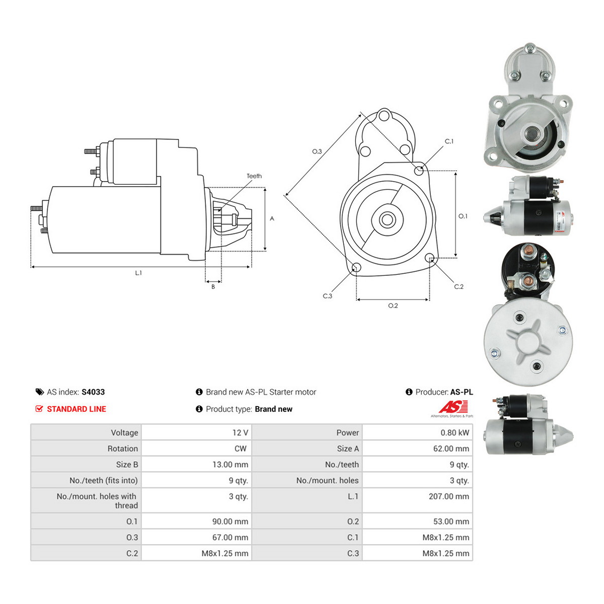 Стартер 111585 PL AS (S4033) AS фото 3