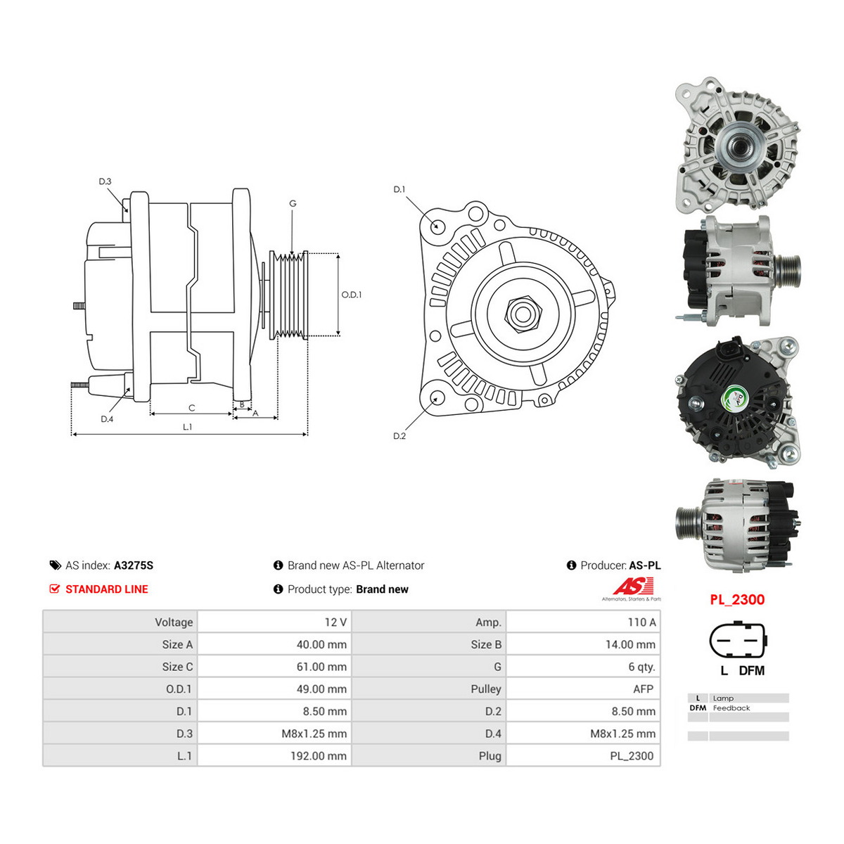 Генератор CA2137IR PL AS (A3275S) AS фото 3
