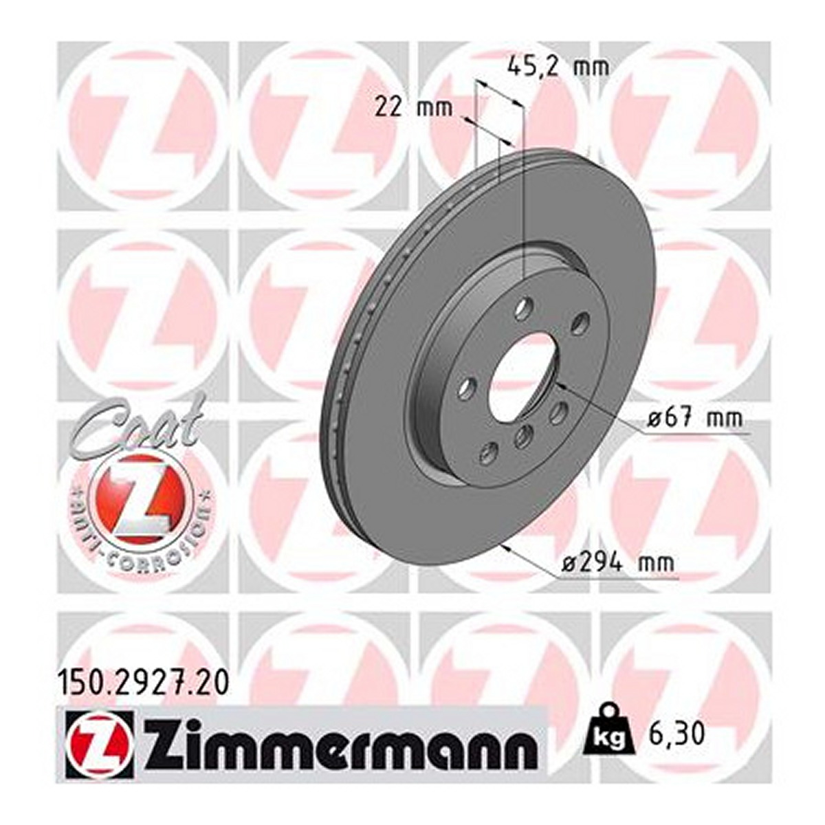 Диск гальмівний MINI MINI CLUBMAN (F54) 1.5 2014.11- ZIMMERMANN (150.2927.20) Zimmermann фото 3