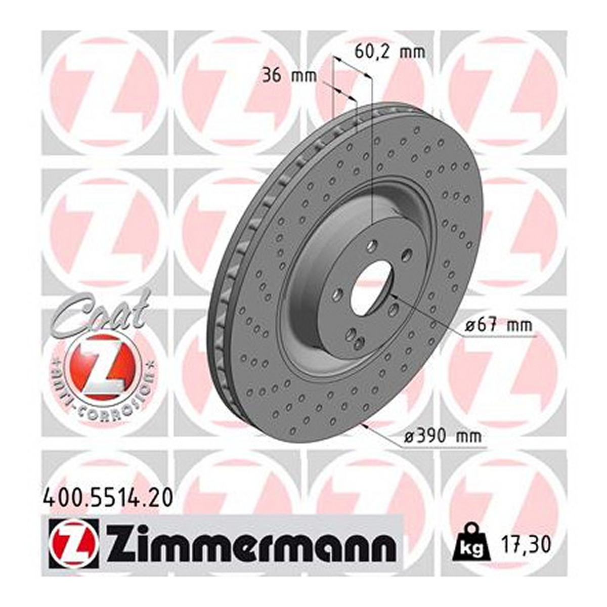 Диск гальмівний MB S-CLASS (W221) 5.5 2005.09-2013.12 ZIMMERMANN (400.5514.20) Zimmermann фото 3