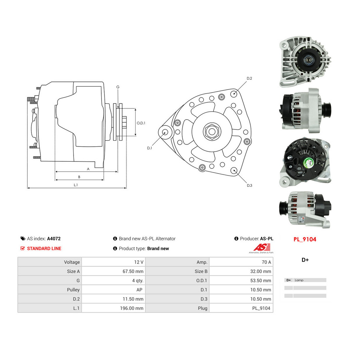 Генератор CA1886IR PL AS (A4072) AS фото 3