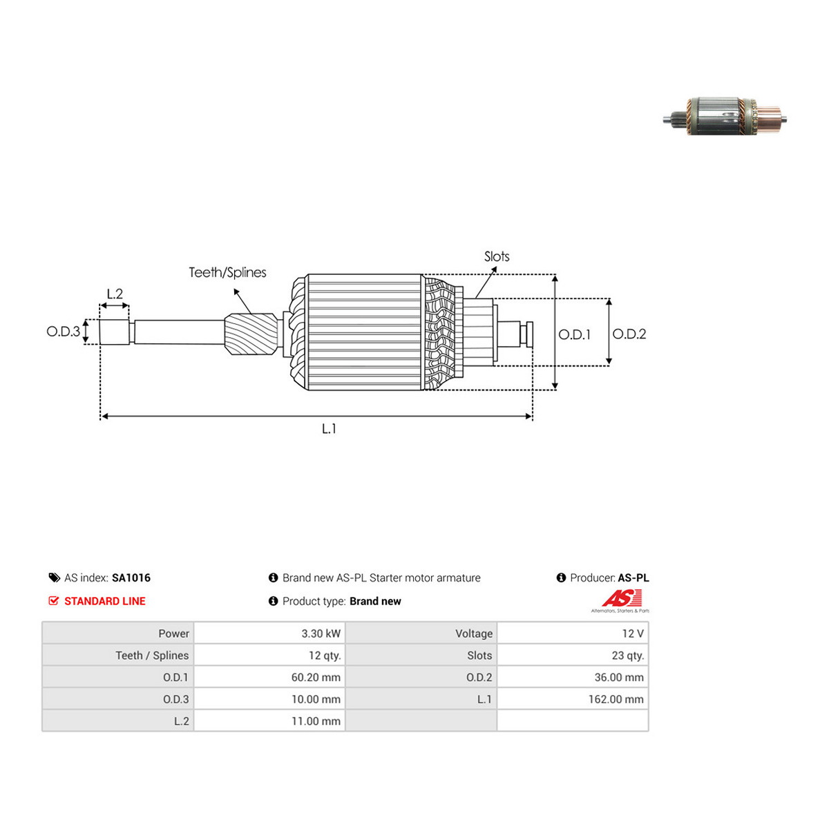 Якір стартера SA1016 PL AS AS фото 3