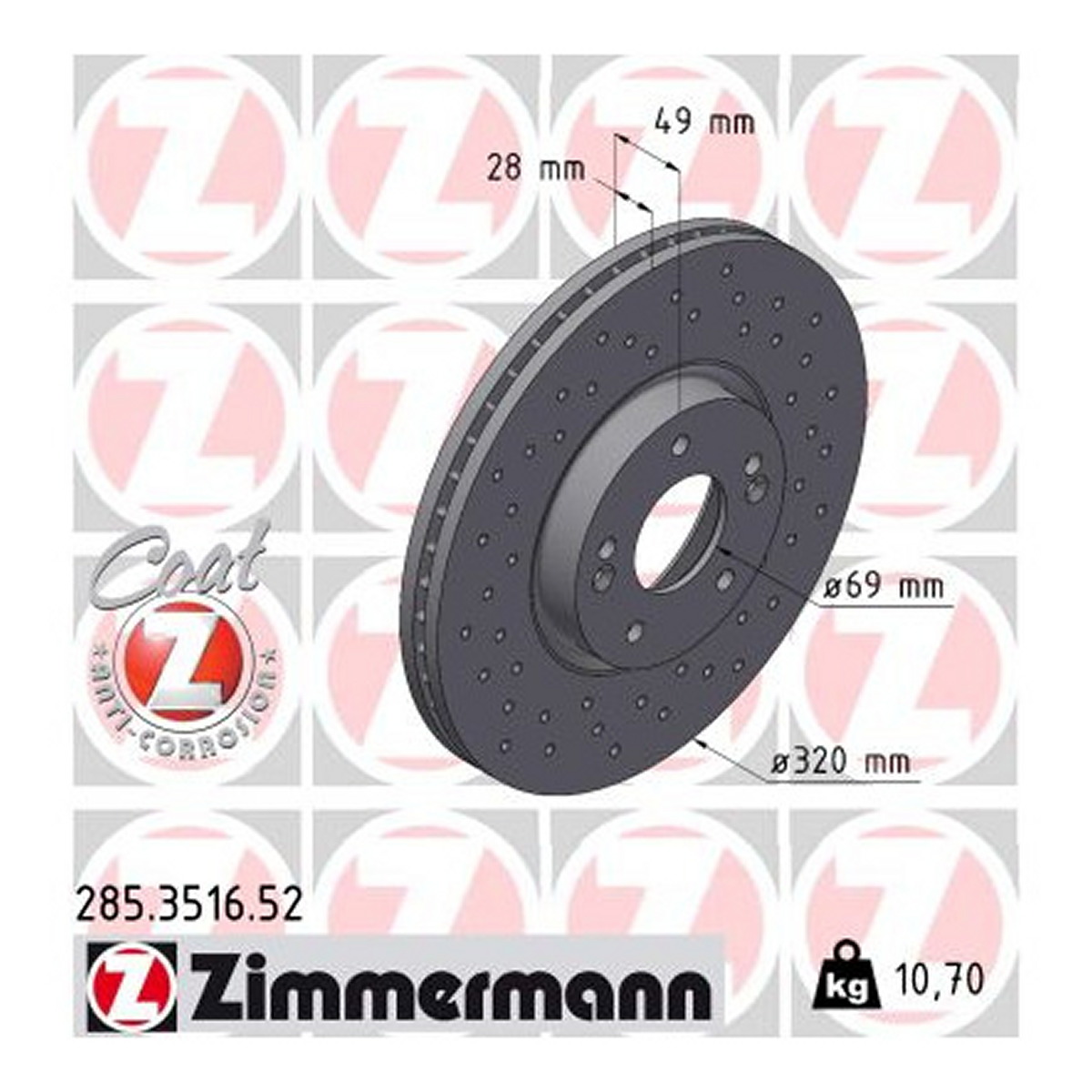 Диск гальмівний SPORT Z KIA SORENTO II (XM) 2.2 2009.09-2016.04 ZIMMERMANN (285.3516.52) Zimmermann фото 3