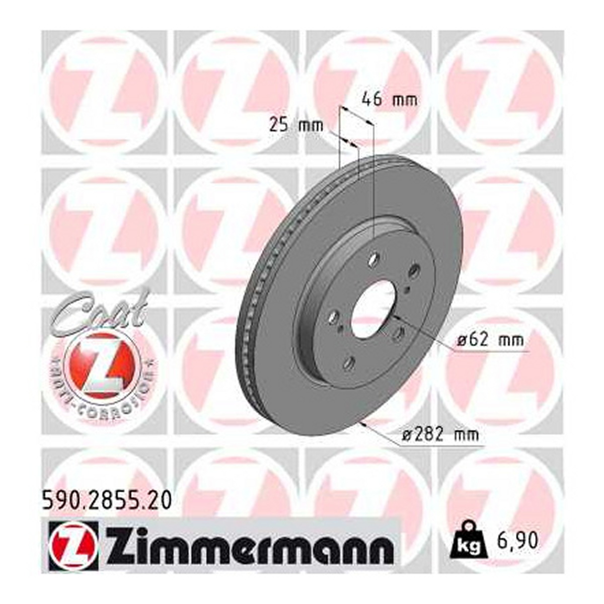Диск гальмівний TOYOTA COROLLA 1.2 1.8 2019- ZIMMERMANN (590.2855.20) Zimmermann фото 3