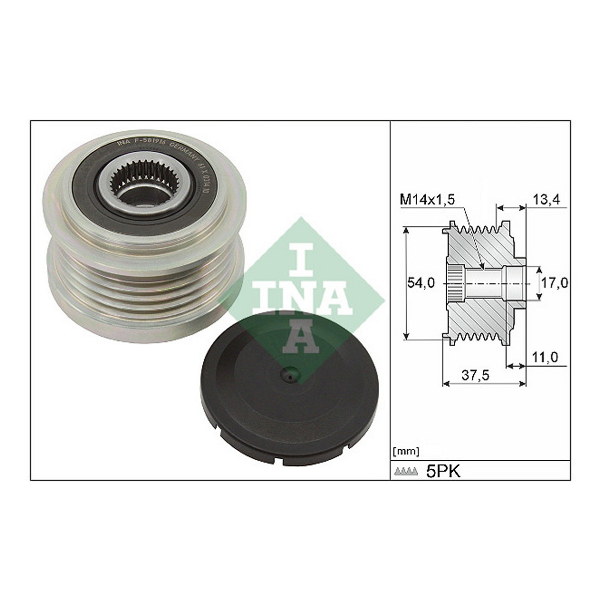Шків генератора Fiat Panda/Punto/Tipo/Opel Corsa 14- Schaeffler INA фото 9
