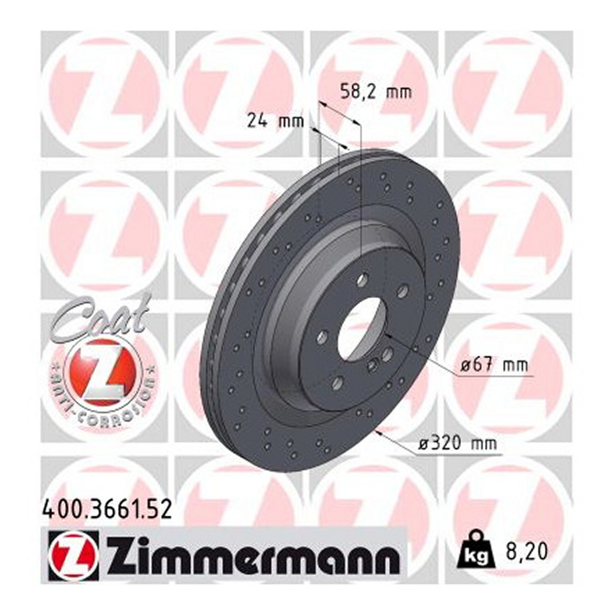Диск гальмівний SPORT Z MB S-CLASS (W221) 5.5 2005.09-2013.12 ZIMMERMANN (400.3661.52) Zimmermann фото 3