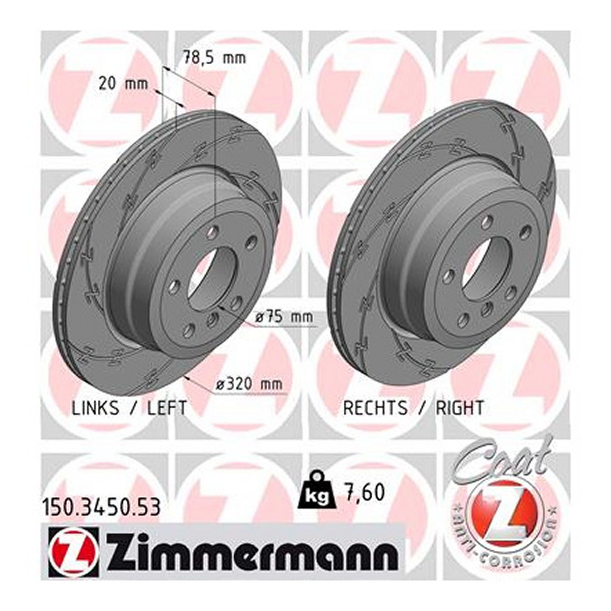 Диск гальмівний з КАНУВКАМИ ЧОРНИЙ BMW X5 (E70) 3.0 2006.02-2013.07 ZIMMERMANN (150.3450.53) Zimmermann фото 3