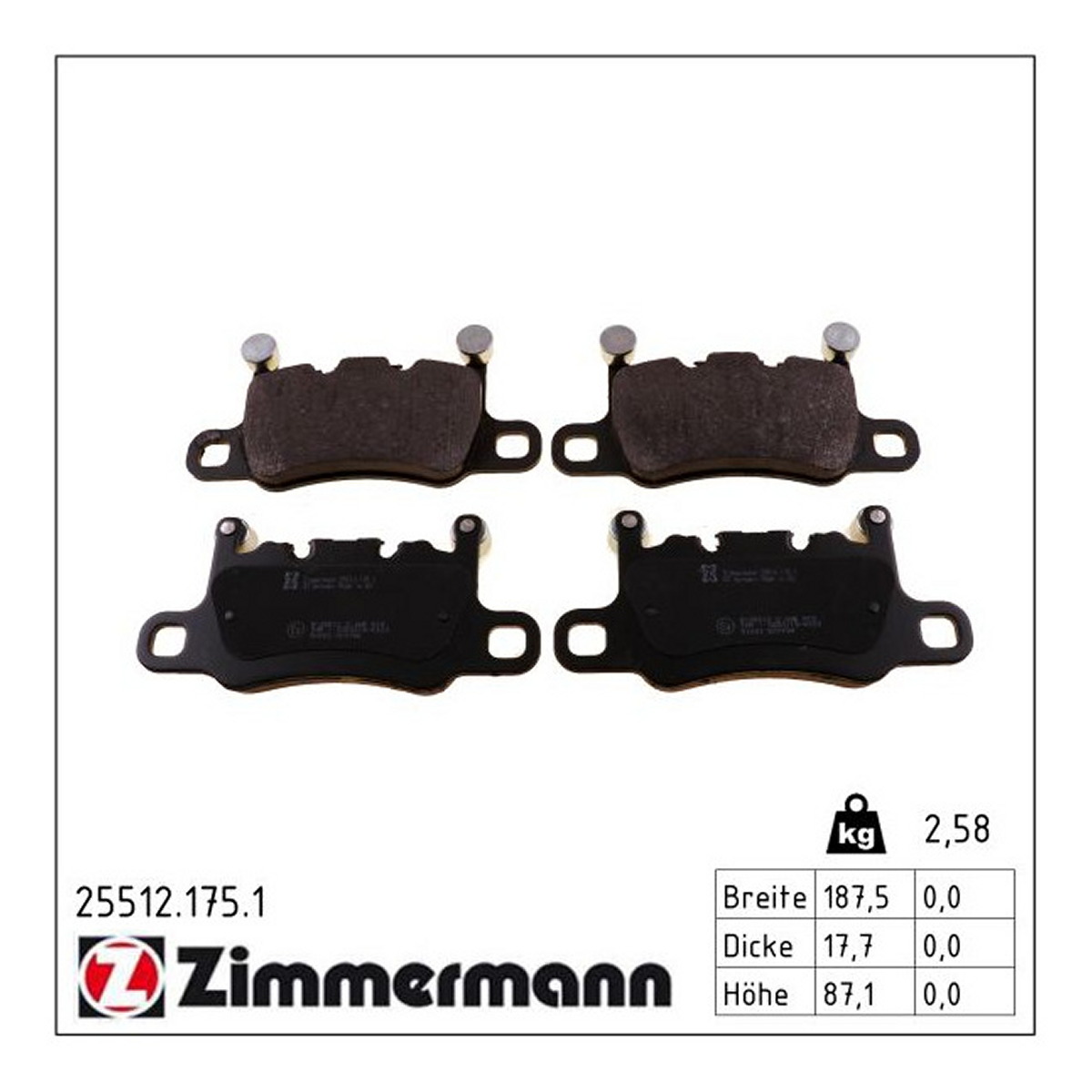 Колодки гальмівні дискові (комплект 4 шт) PORSCHE 911 (991) 3.8 2011.05-2020.12 ZIMMERMANN (25512.175.1) Zimmermann фото 3