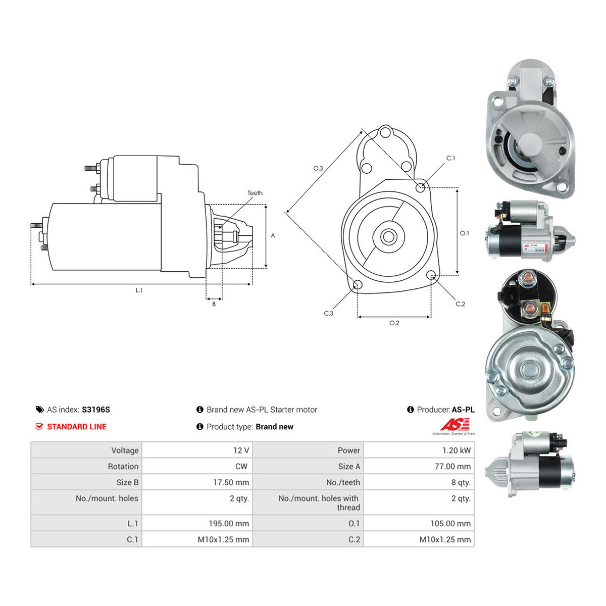 Стартер S3196S PL AS AS фото 3