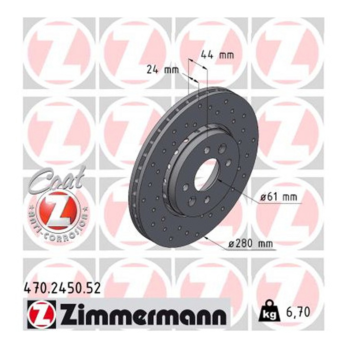 Диск гальмівний SPORT Z RENAULT CAPTUR I (J5_, H5_) 1.5 2013.06- ZIMMERMANN (470.2450.52) Zimmermann фото 3