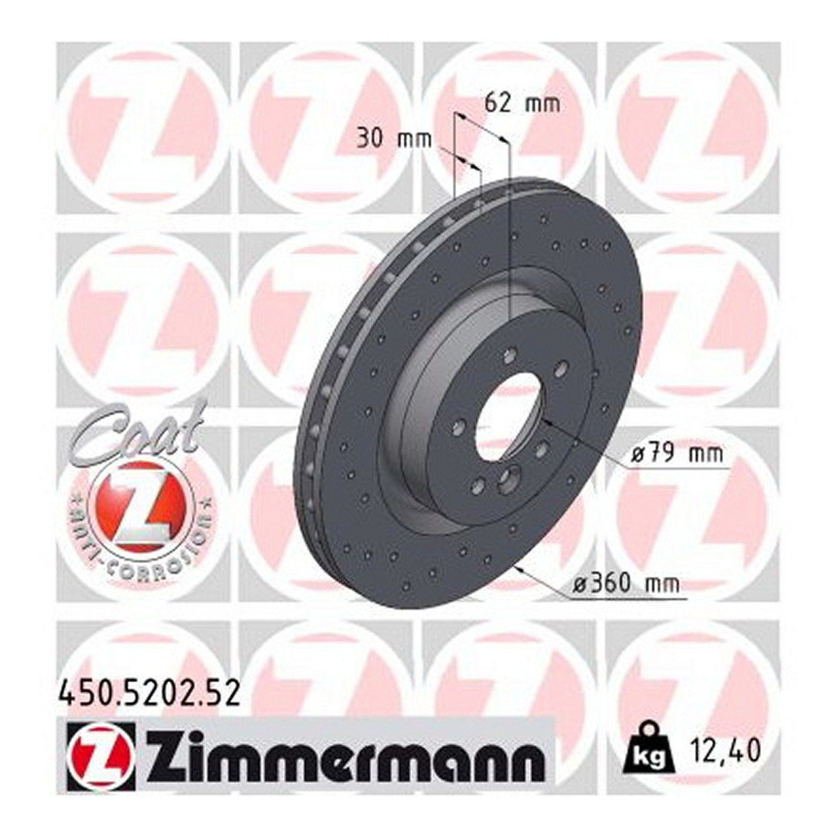 Диск гальмівний SPORT Z LAND ROVER RANGE ROVER SPORT I (L320) 3.6 2005.02-2013.03 ZIMMERMANN (450.5202.52) Zimmermann фото 3