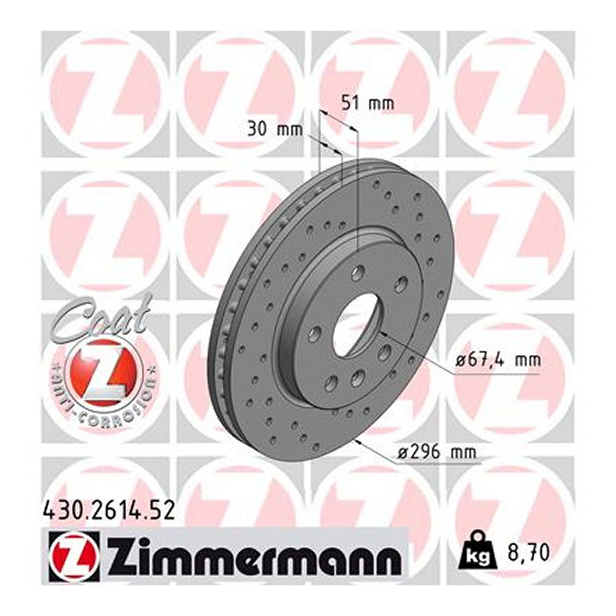 Диск гальмівний SPORT Z CHEVROLET MALIBU (V300) 2.4 2012.01- ZIMMERMANN (430.2614.52) Zimmermann фото 3