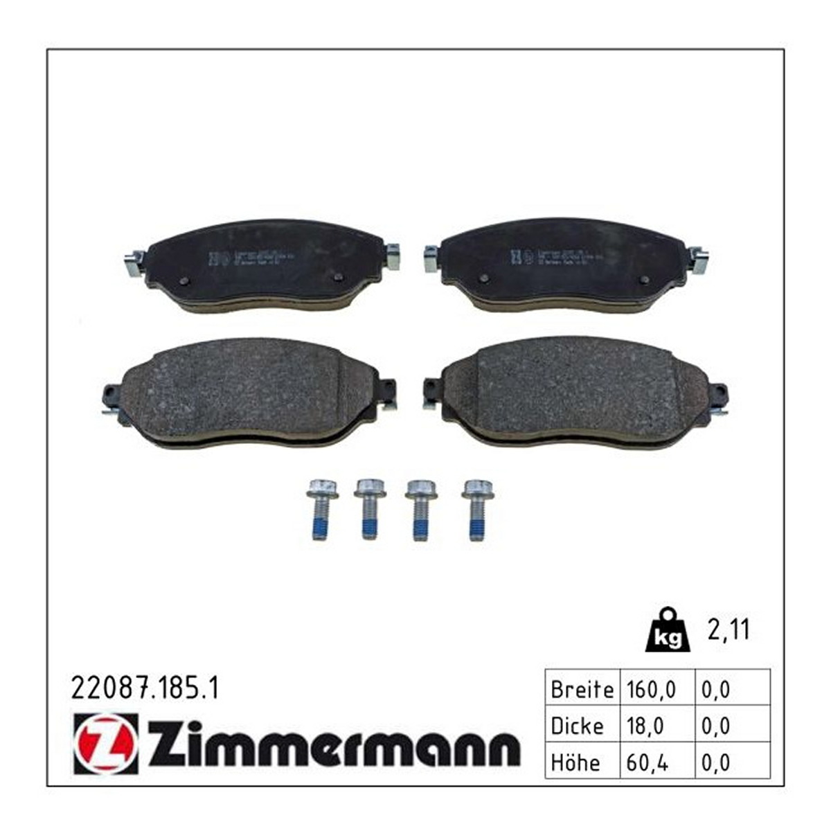 Колодки гальмівні дискові OPEL VIVARO B ФУРГОН (X82) 1.6 2014.06-2020.11 ZIMMERMANN (22087.185.1) Zimmermann фото 3
