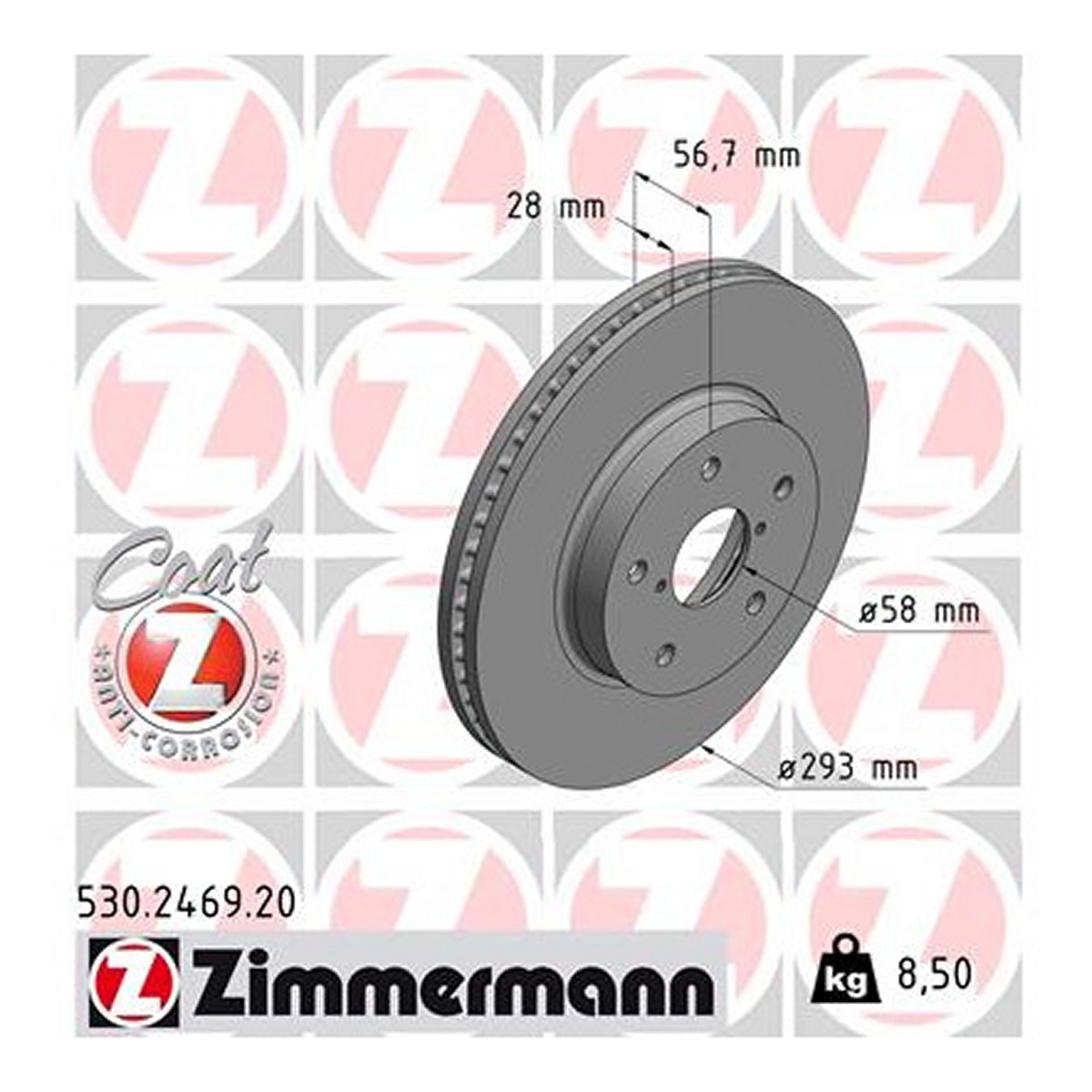 Диск гальмівний SUBARU LEGACY VI (BN, BS) 2.5 2015.01- ZIMMERMANN (530.2469.20) Zimmermann фото 3