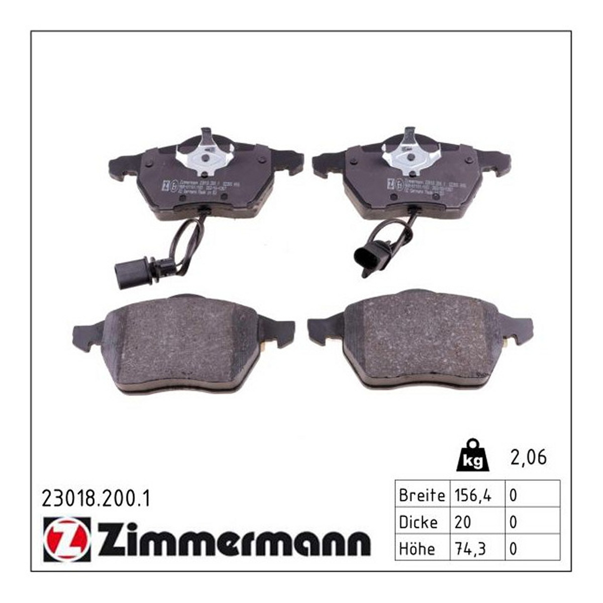Колодки гальмівні дискові SKODA SUPERB I (3U4) 1.8 2001.12-2008.03 ZIMMERMANN (23018.200.1) Zimmermann фото 3