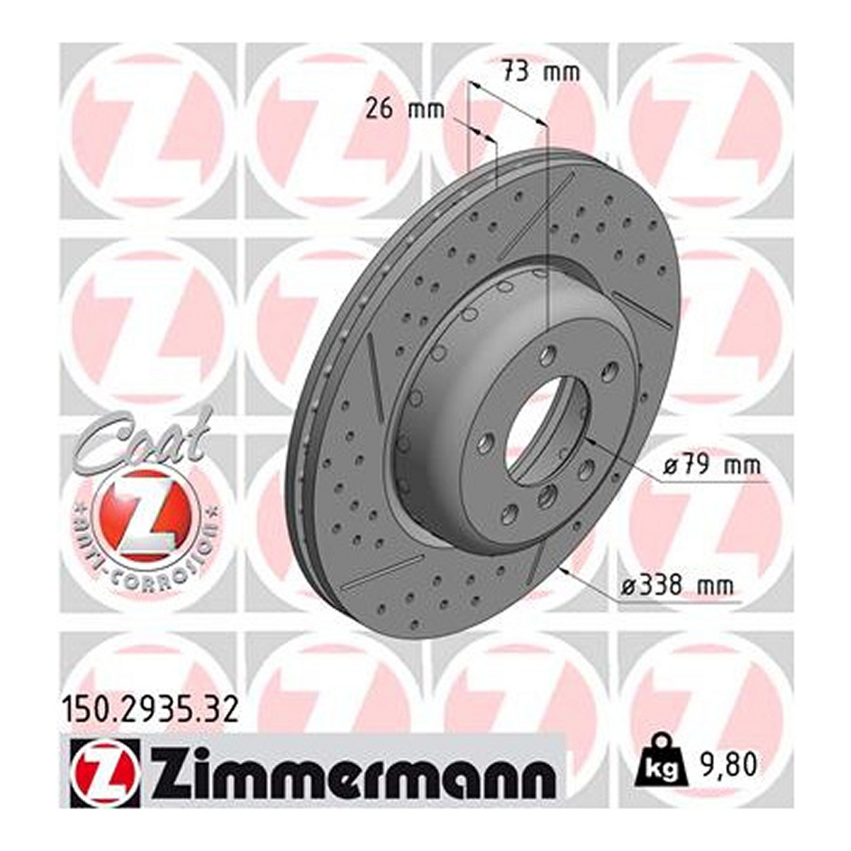Диск гальмівний BMW 1 (E87) 116 I 2004.06-2011.06 ZIMMERMANN (150.2935.32) Zimmermann фото 3