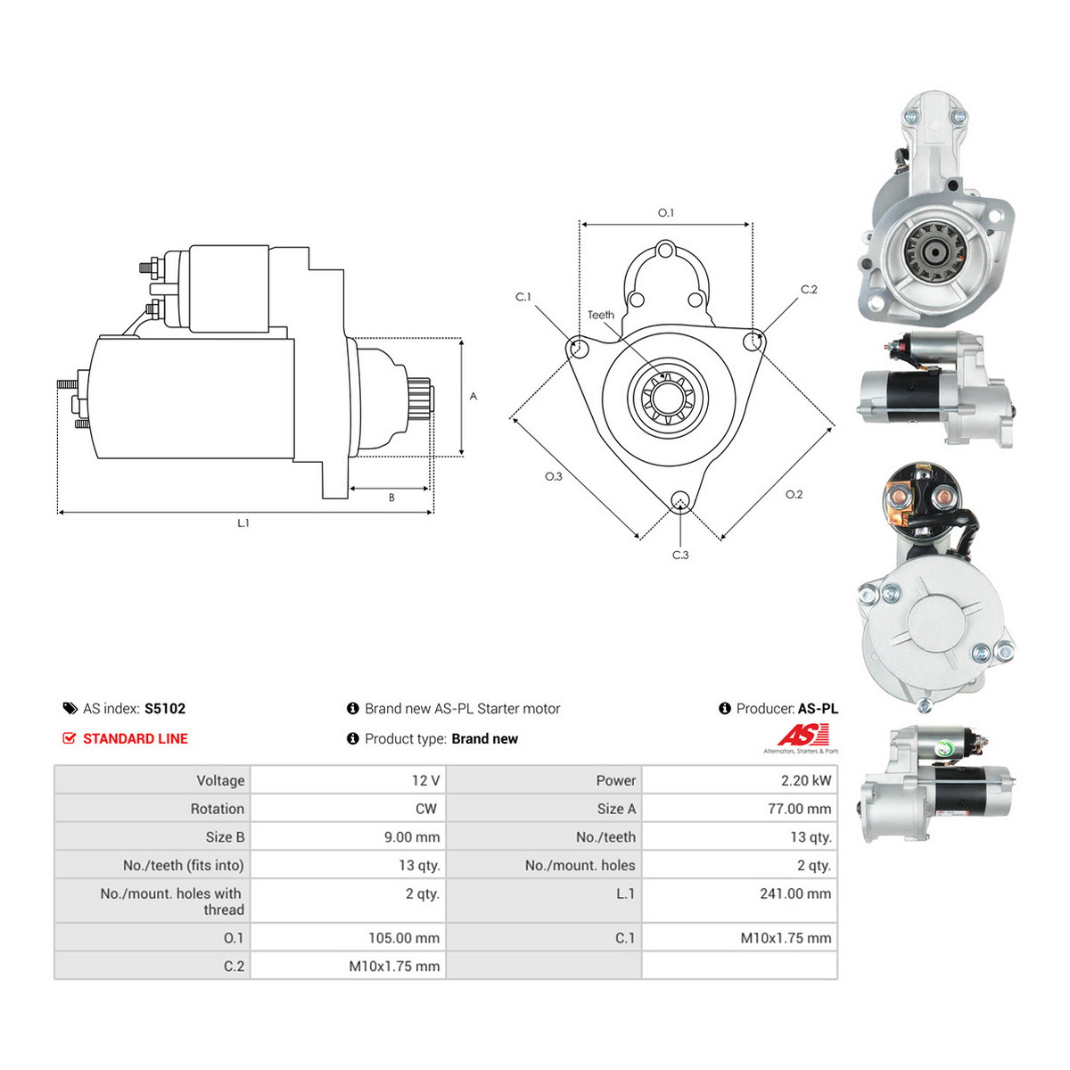 Стартер 111565 PL AS (S5102) AS фото 3