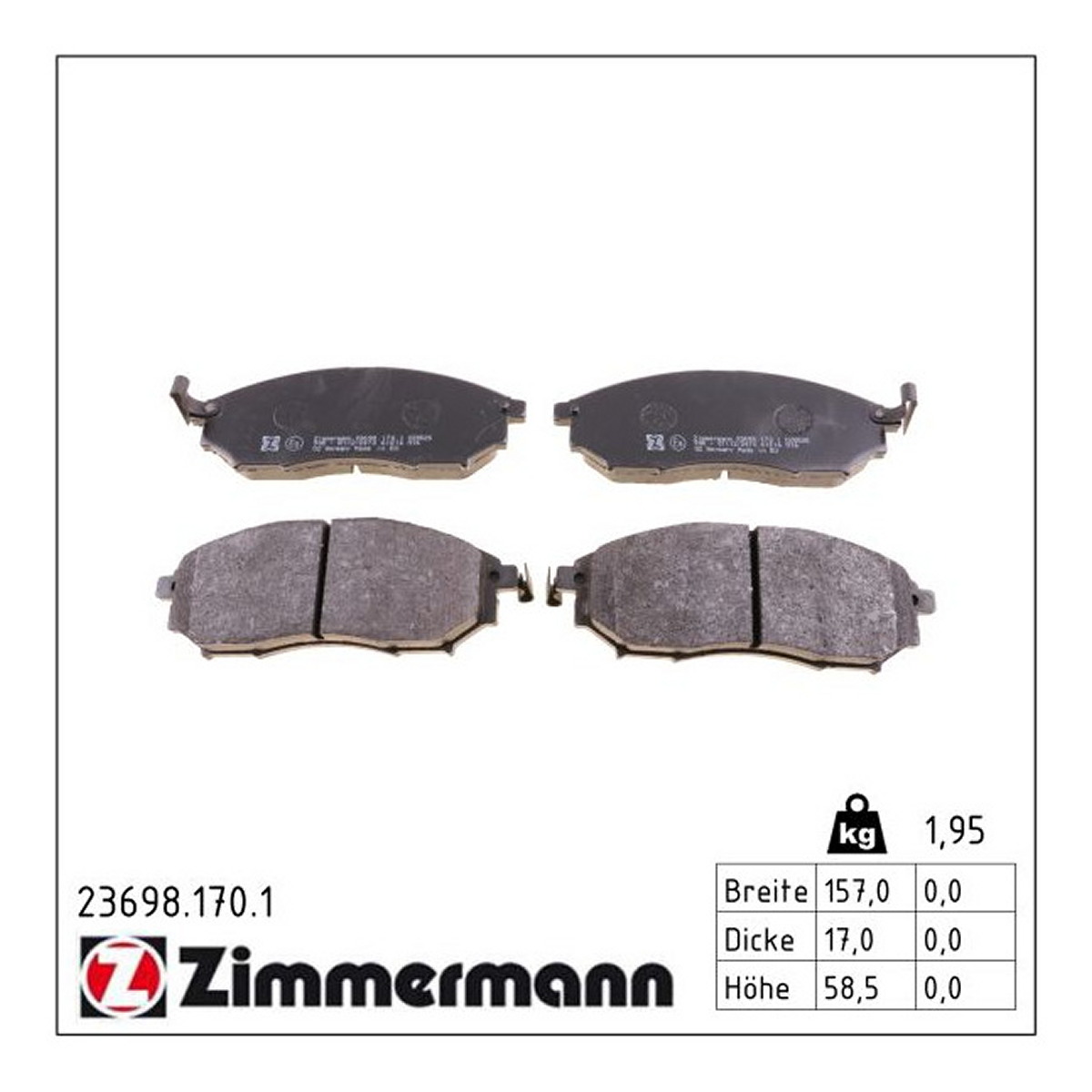 Колодки гальмівні дискові NISSAN QASHQAI/QASHQAI+2I (J10, NJ10, JJ10E) 2.0 2006.11-2014 ZIMMERMANN (23698.170.1) Zimmermann фото 3