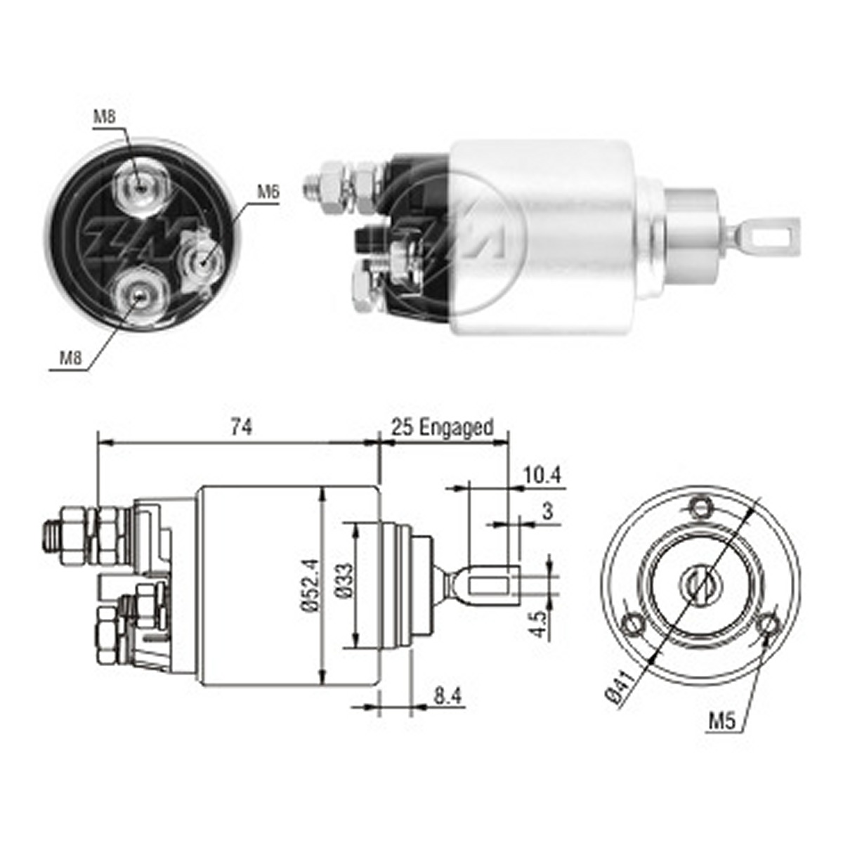 Реле втягувального стартера 234903 BR ZM (ZM1381) ZM фото 3