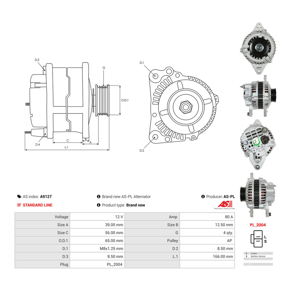 Генератор 110659 PL AS (A9127) AS фото 3