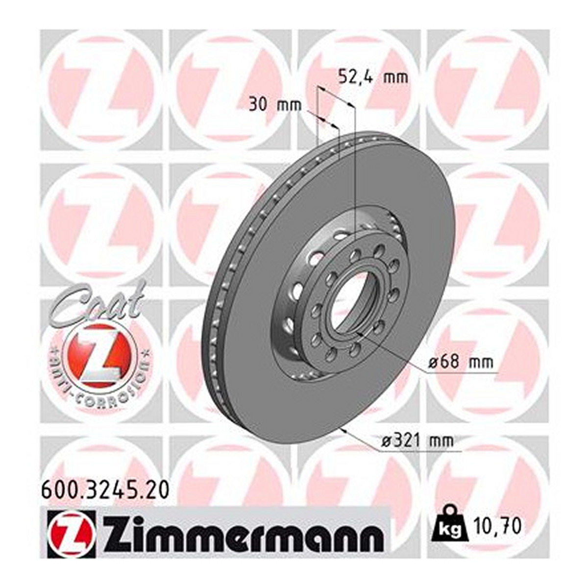Диск гальмівний VW PASSAT B5.5 (3B3) 1.8 2000.10-2005.12 ZIMMERMANN (600.3245.20) Zimmermann фото 3