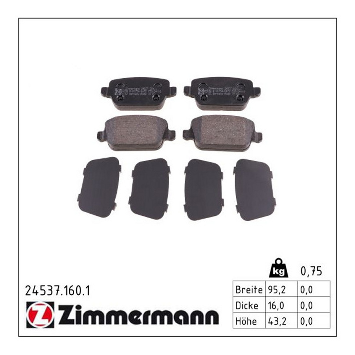 Колодки гальмівні дискові FORD KUGA I 2.5 2008.02-2012.11 ZIMMERMANN (24537.160.1) Zimmermann фото 3