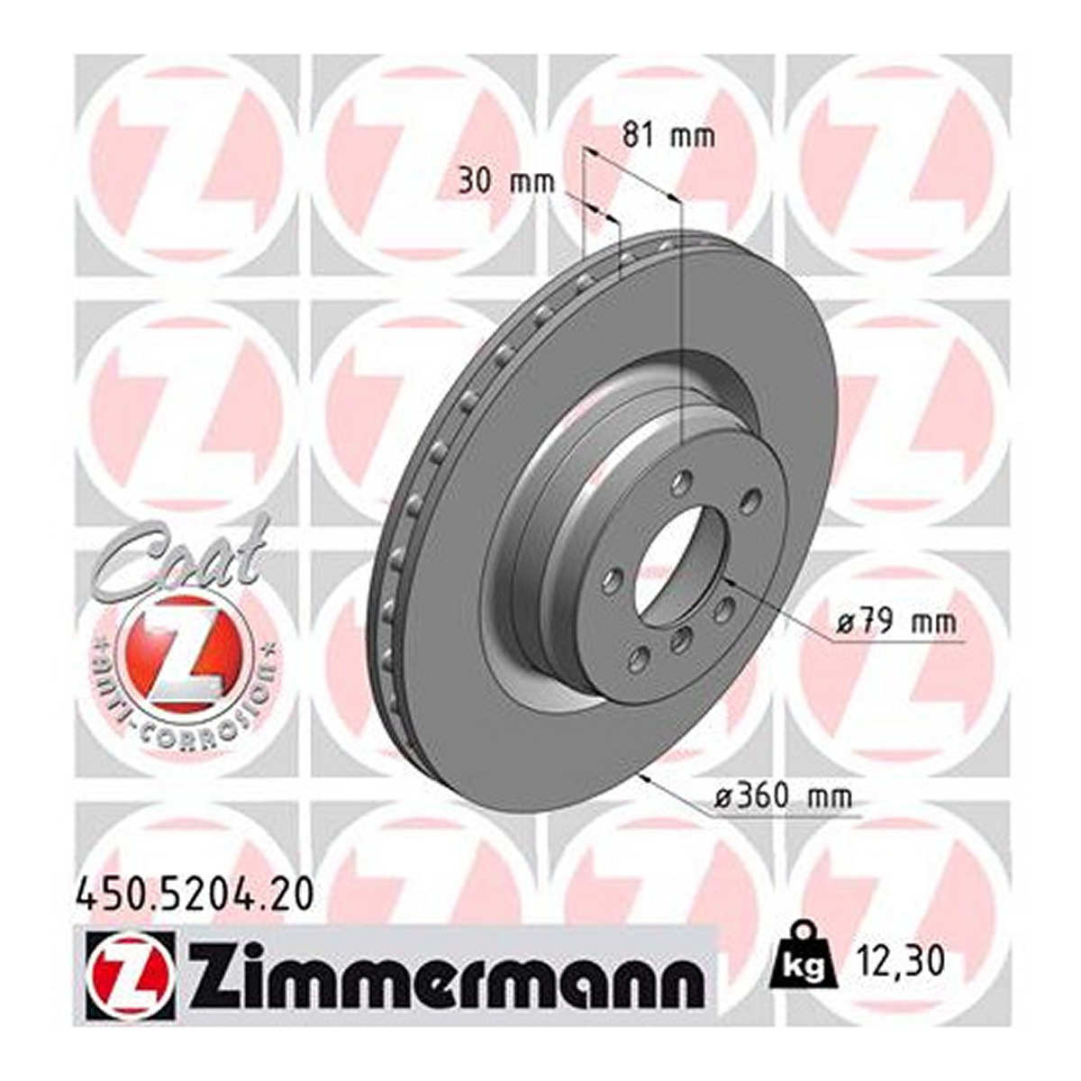 Диск гальмівний LAND ROVER RANGE ROVER III (L322) 4.2 2002.03-2012.12 ZIMMERMANN (450.5204.20) Zimmermann фото 3
