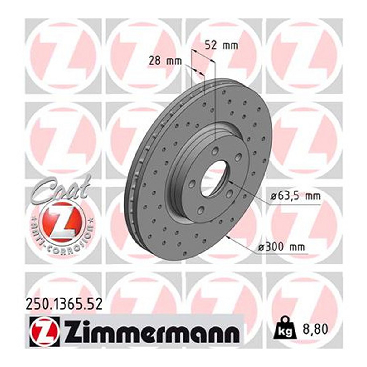 Диск гальмівний SPORT Z FORD MONDEO IV TURNIER (BA7) 1.6 2007.03-2015.01 ZIMMERMANN (250.1365.52) Zimmermann фото 3