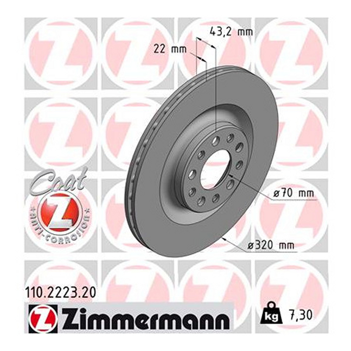 Диск гальмівний ВЕНТИЛ ALFA ROMEO STELVIO (949_) 2.0 2016.12- ZIMMERMANN (110.2223.20) Zimmermann фото 3
