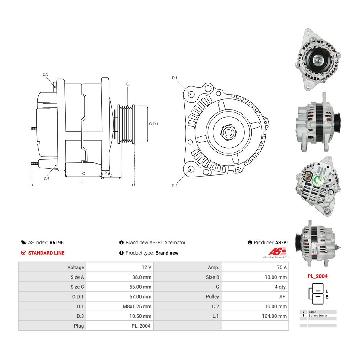 Генератор 111375 PL AS (A5195) AS фото 3