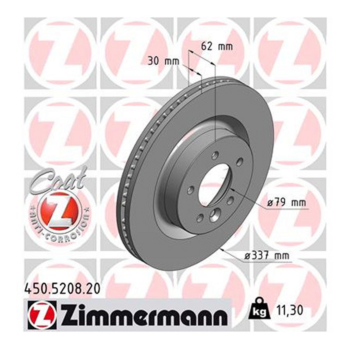 Диск гальмівний LAND ROVER RANGE ROVER SPORT I (L320) 4.4 2005.02-2013.03 ZIMMERMANN (450.5208.20) Zimmermann фото 3