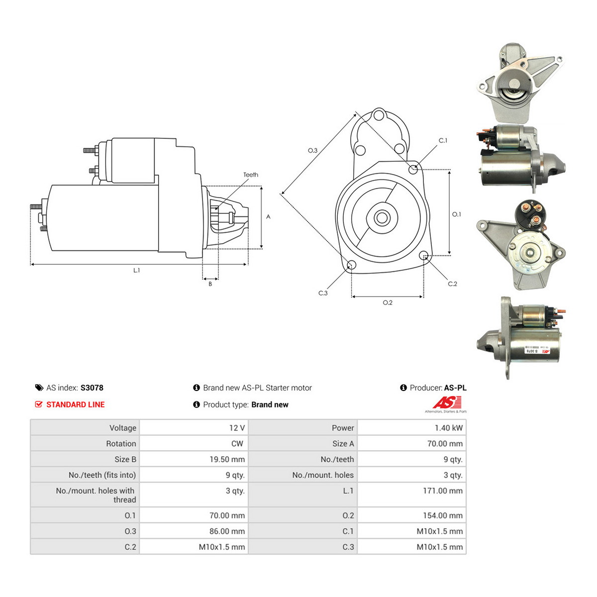 Стартер 115685 PL AS (S3078) AS фото 3