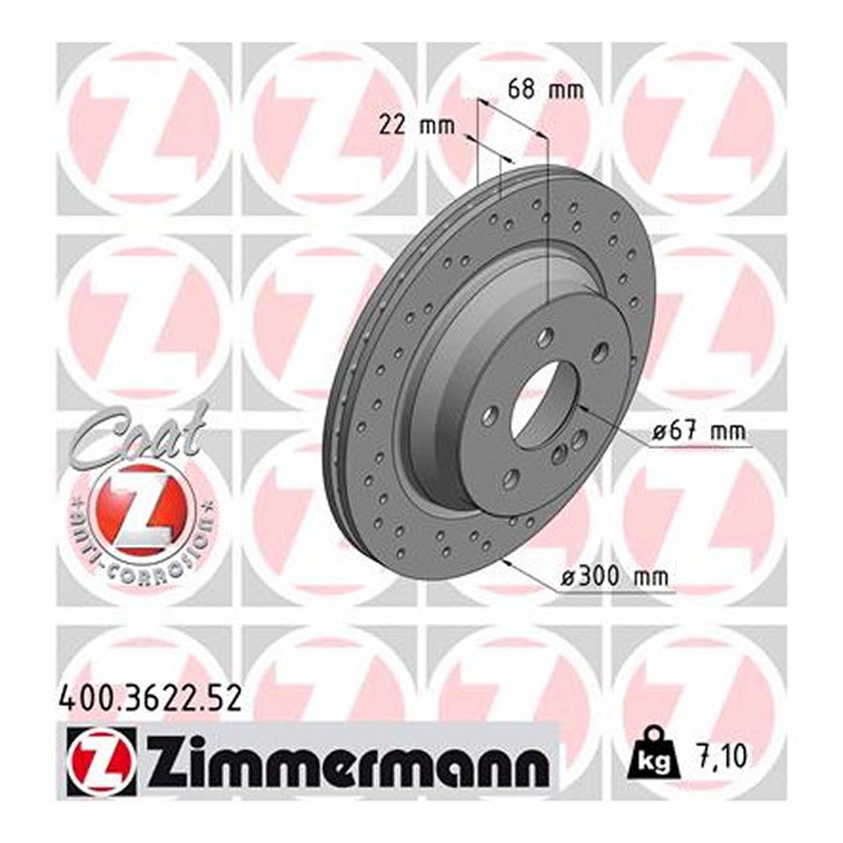 Диск гальмівний SPORT Z MB E-CLASS (W211) 1.8 2002.03-2009.03 ZIMMERMANN (400.3622.52) Zimmermann фото 3
