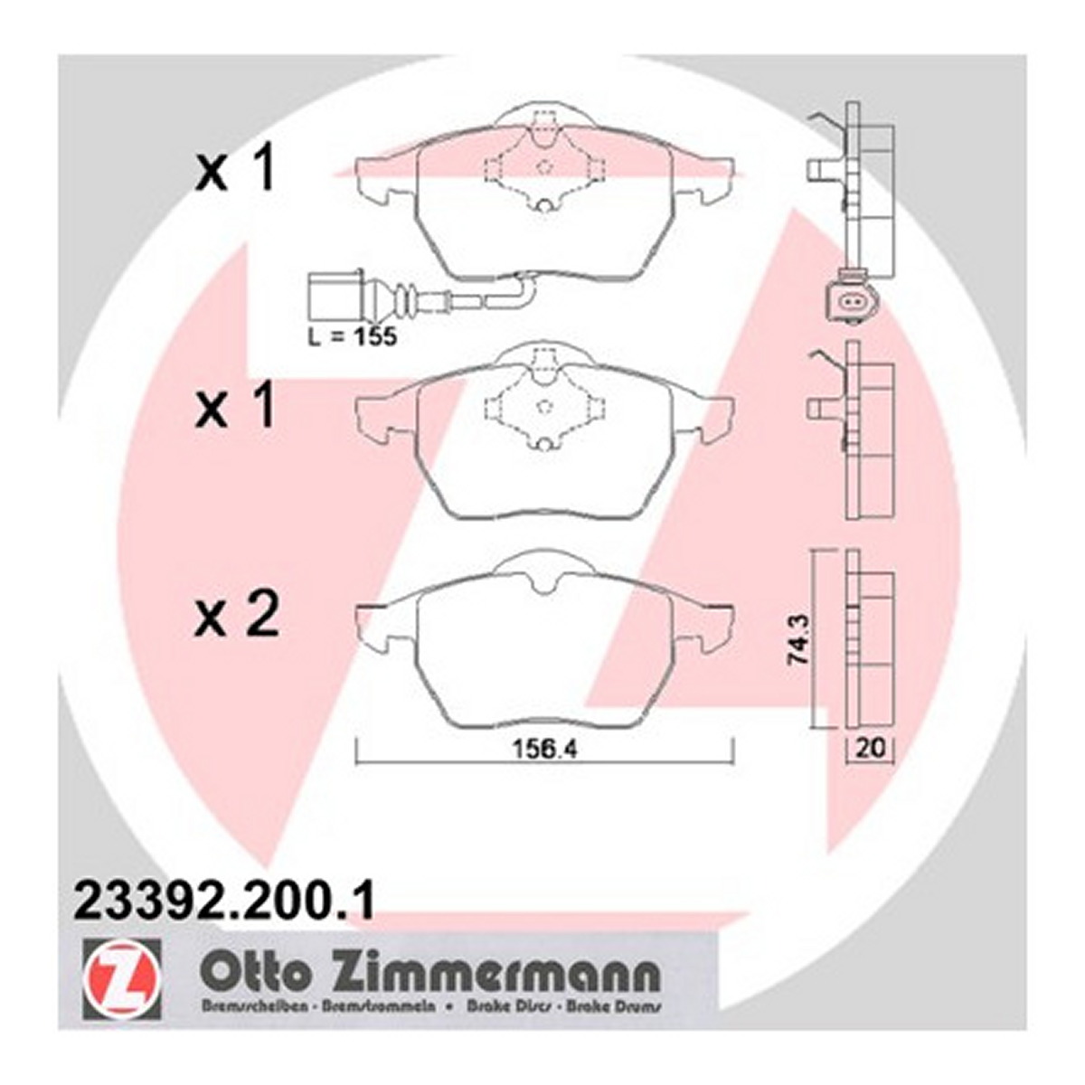 Колодки гальмівні дискові VW GOLF IV (1J1) 1.4 1997.08-2008.04 ZIMMERMANN (23392.200.1) Zimmermann фото 3