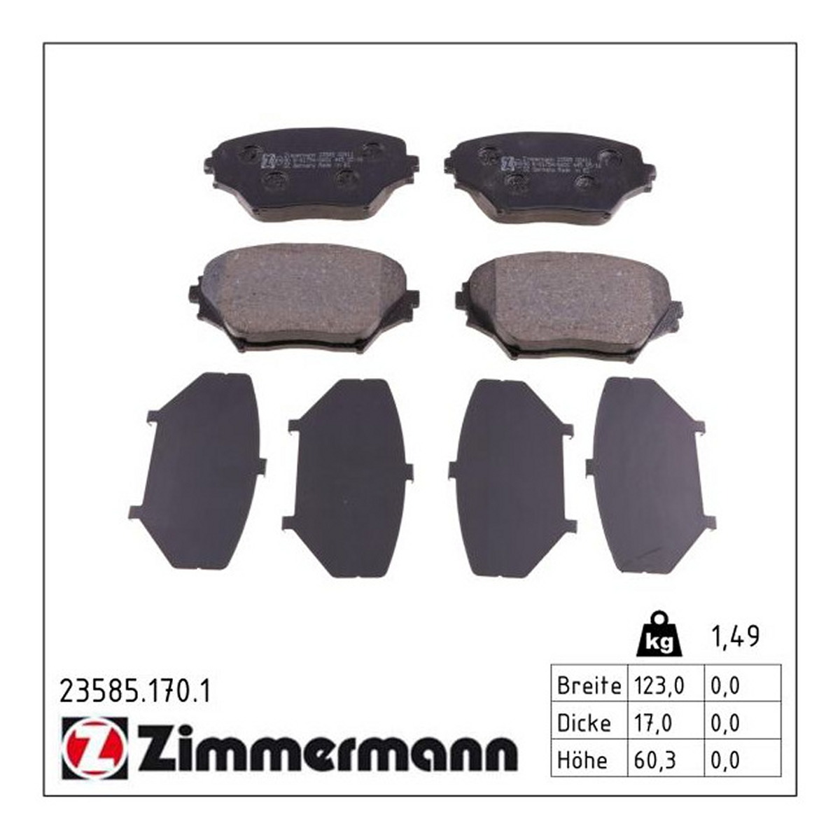 Колодки гальмівні дискові TOYOTA RAV 4 II (_A2_) 2.0 2000.05-2005.11 ZIMMERMANN (23585.170.1) Zimmermann фото 3